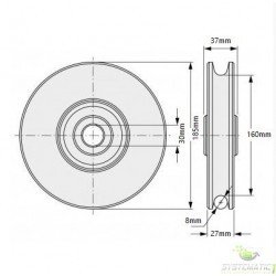 Poulie nylon ø185 arbre 30mm pour câble ø8mm